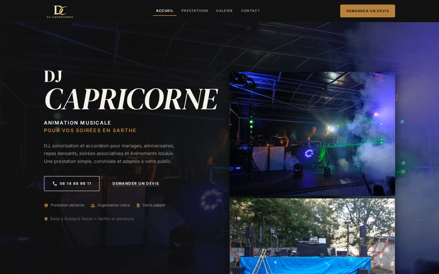 Aperçu réel du site DJ Capricorne à Aubigné-Racan